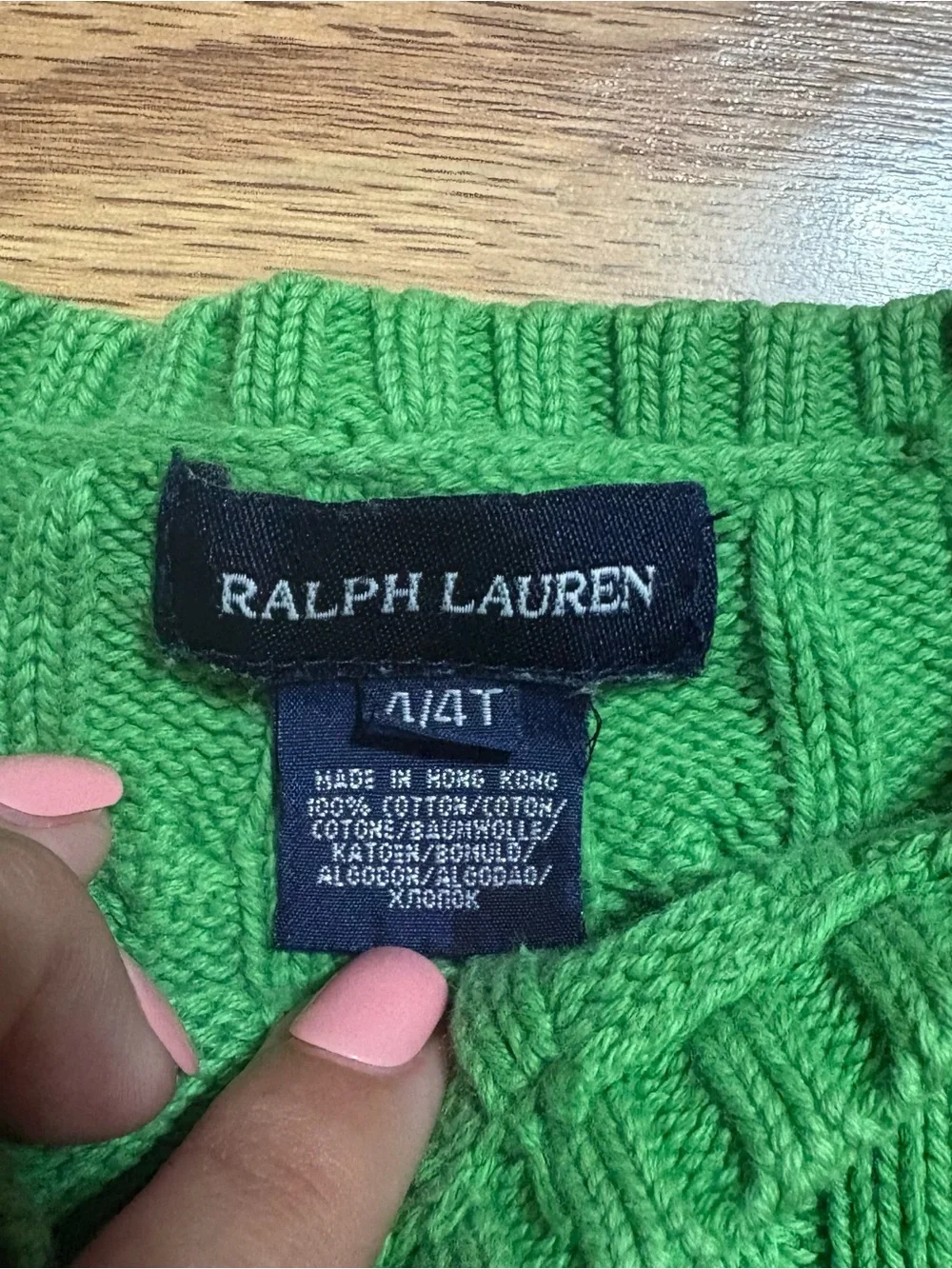 Ralph Lauren Green Pink Horse Logo Cable Knit Toddler Sweater 4T Classic